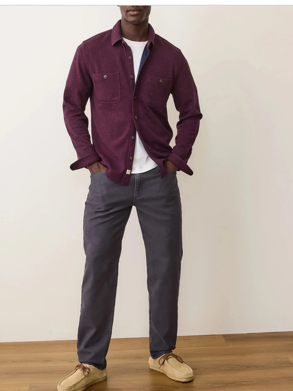 NEW⭐️Marine Layer Men’s Pacifica Stretch Twill Overshirt Burgundy Neps $168